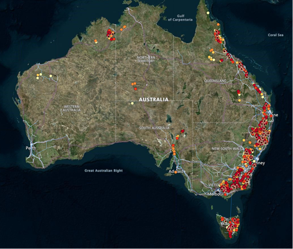 A map of australia with red dots

AI-generated content may be incorrect.