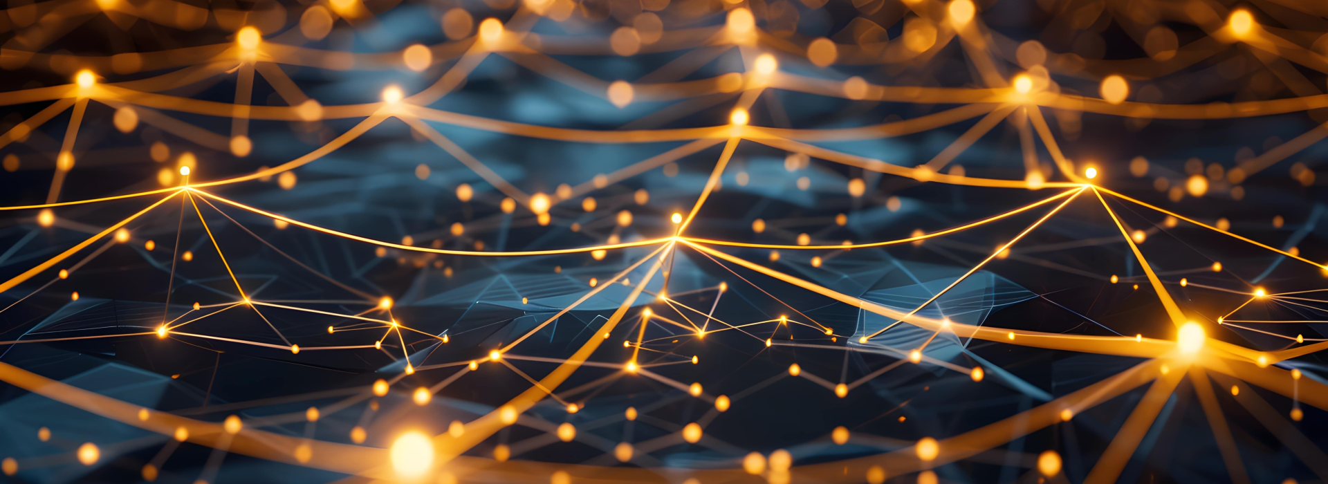 Abstract depiction of a digital network with interconnected illuminated nodes.
